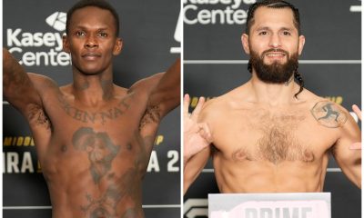 Adesanya e Masvidal posam durante pesagem oficial do UFC 287
