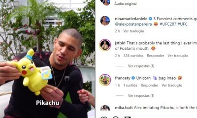 Alex Poatan ganha de comediante boneco e jaqueta do Pokémon Pikachu.
