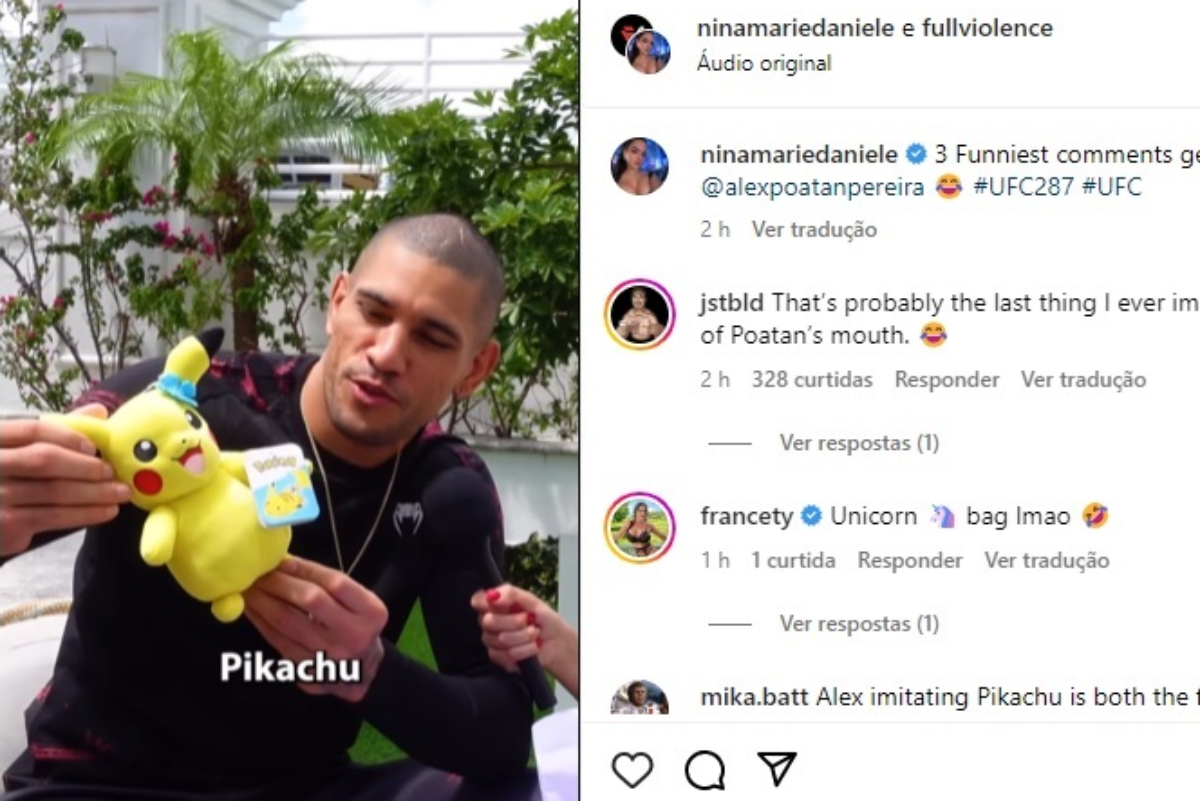 Alex Poatan ganha de comediante boneco e jaqueta do Pokémon Pikachu.