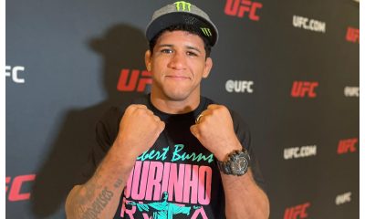 Com os punhos cerrados e de guarda alta, Durinho posa para foto durante media day do UFC 287