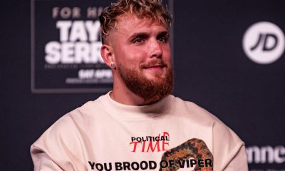 Jake Paul conversa com a imprensa durante coletiva antes de luta de boxe