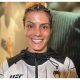 Sorridente, Luana Pinheiro atende a imprensa após sua vitória sobre Michelle Waterson no UFC 287