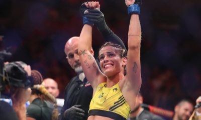 A judoca brasileira Luana Pinheiro comemora vitória no UFC 287