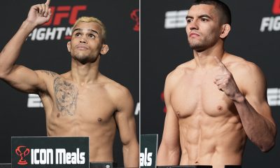 Daniel Willycat e Johnny Mmunoz se pesam para suas lutas no UFC