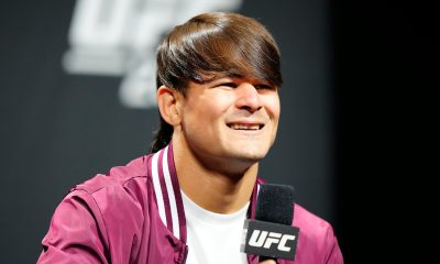 Sorridente, Diego Lopes participa da coletiva de imprensa do UFC 288