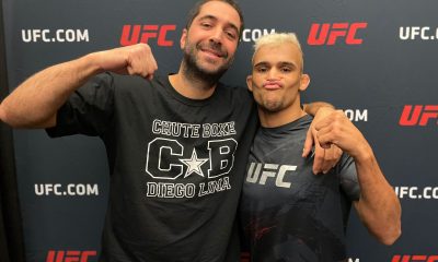 Daniel Willycat ao lado do seu treinador Diego Lima durante o media day do UFC Vegas 74.