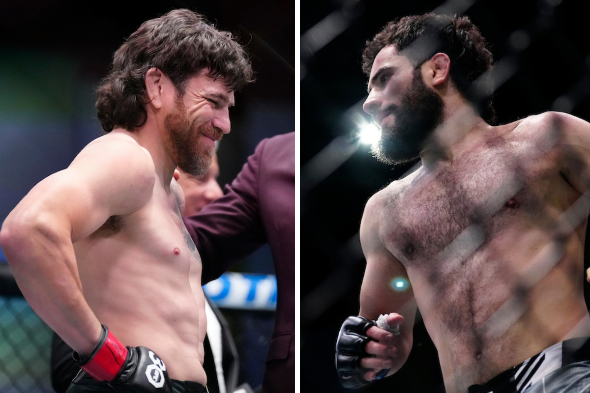 Jim Miller e Muhammad Naimov após suas vitórias no UFC Vegas 74.