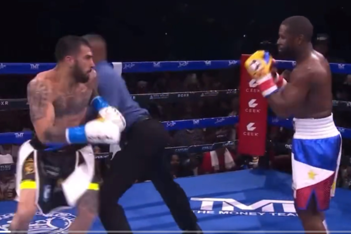 O neto do famoso mafioso deu início à confusão durante luta de exibição contra Floyd