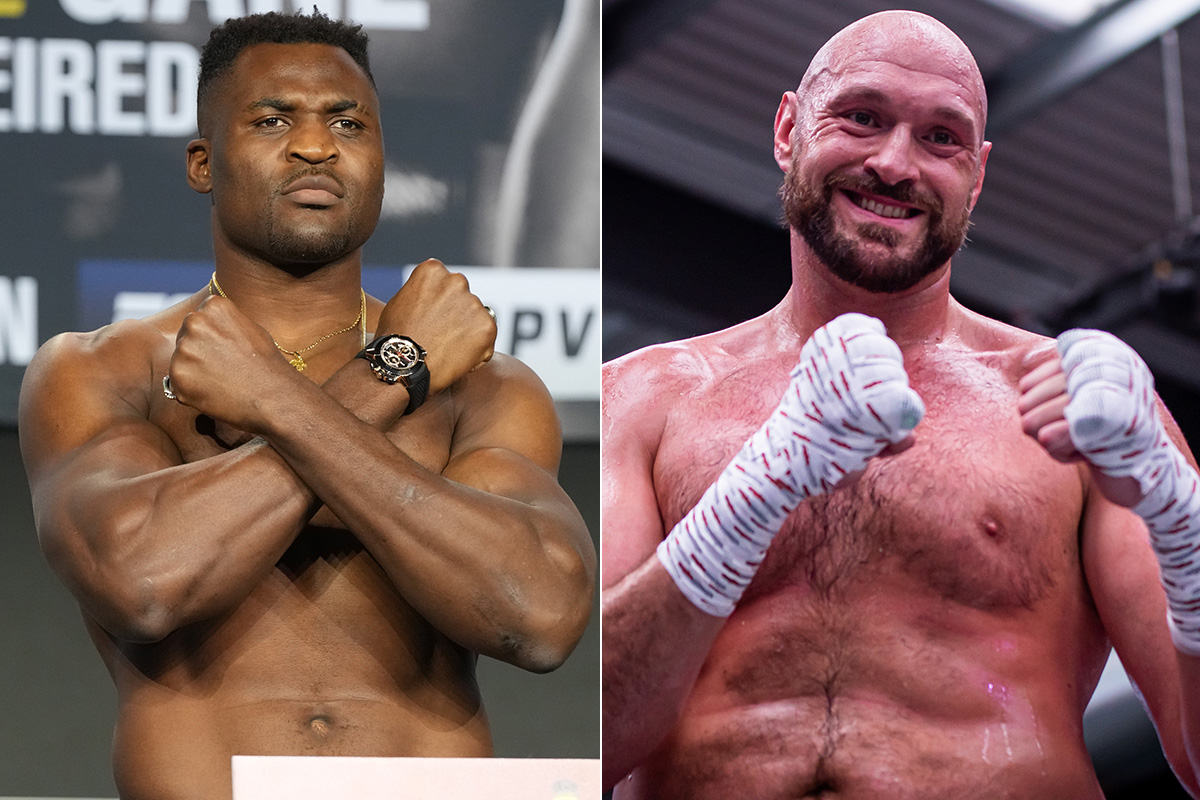 Francis Ngannou e Tyson Fury posam para fotos