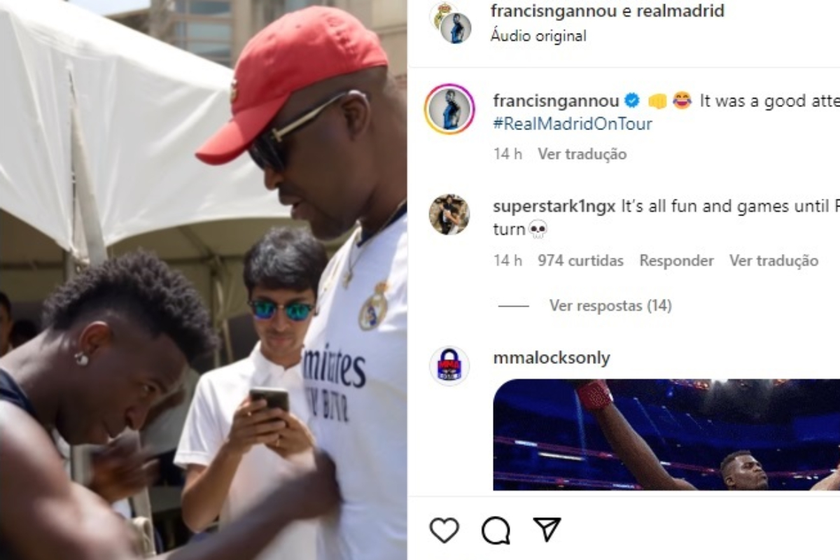 Vinícius Jr aceitou o desafio de Francis Ngannou e deu socos na barriga do lutador