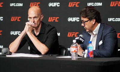 Jeff Novitzky e Hunter Campbell conversam com a imprensa na sede do UFC Apex