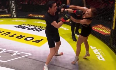 Mãe de 50 anos nocauteia a ex-namorada do filho, de 19 anos, em evento de MMA na Polônia.