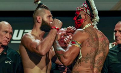 Alex Poatan (à direita) e Jiri Prochazka se encaram pela última vez antes do UFC 295.