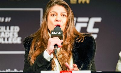 Mayra Sheetara Bueno eleva a voz durante trash talk com Raquel Pennington