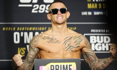 Dustin Poirier na pesagem oficial do UFC 299.