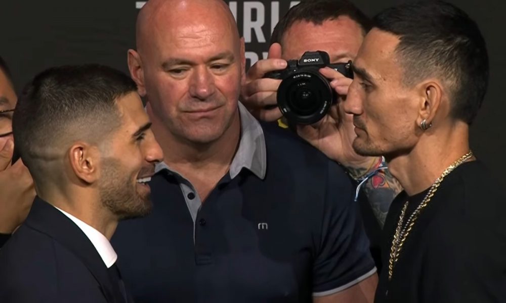 Topuria e Holloway discutem em coletiva e aumentam hype da luta principal do UFC 308