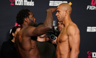 Gregory Robocop (à direita) encara Jared Cannonier na luta principal do UFC Vegas 102