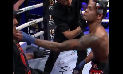 Bryce Henry colocando seu treinador no banco para descansar durante intervalo entre os rounds no BKFC Omaha