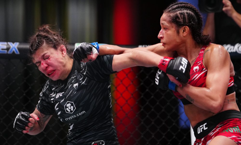Jacqueline Cavalcanti (à direita) venceu Mayra Sheetara no UFC Vegas 111