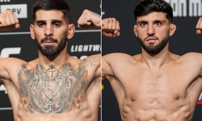 Ilia Topuria (à esquerda) e Arman Tsarukyan podem se enfrentar em disputa pelo título peso-leve do UFC