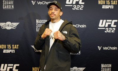 Carlos Prates posando para foto durante o Media Day do UFC 322