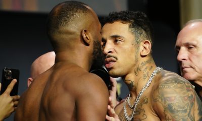 Leon Edwards e Carlo Prates se encaram após a pesagem cerimonial do UFC 322