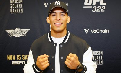Matheus Camilo posando para foto durante o Media Day do UFC 322