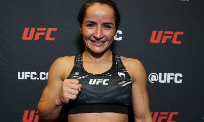 Talita Alencar celebrando a vitória no UFC Vegas 110