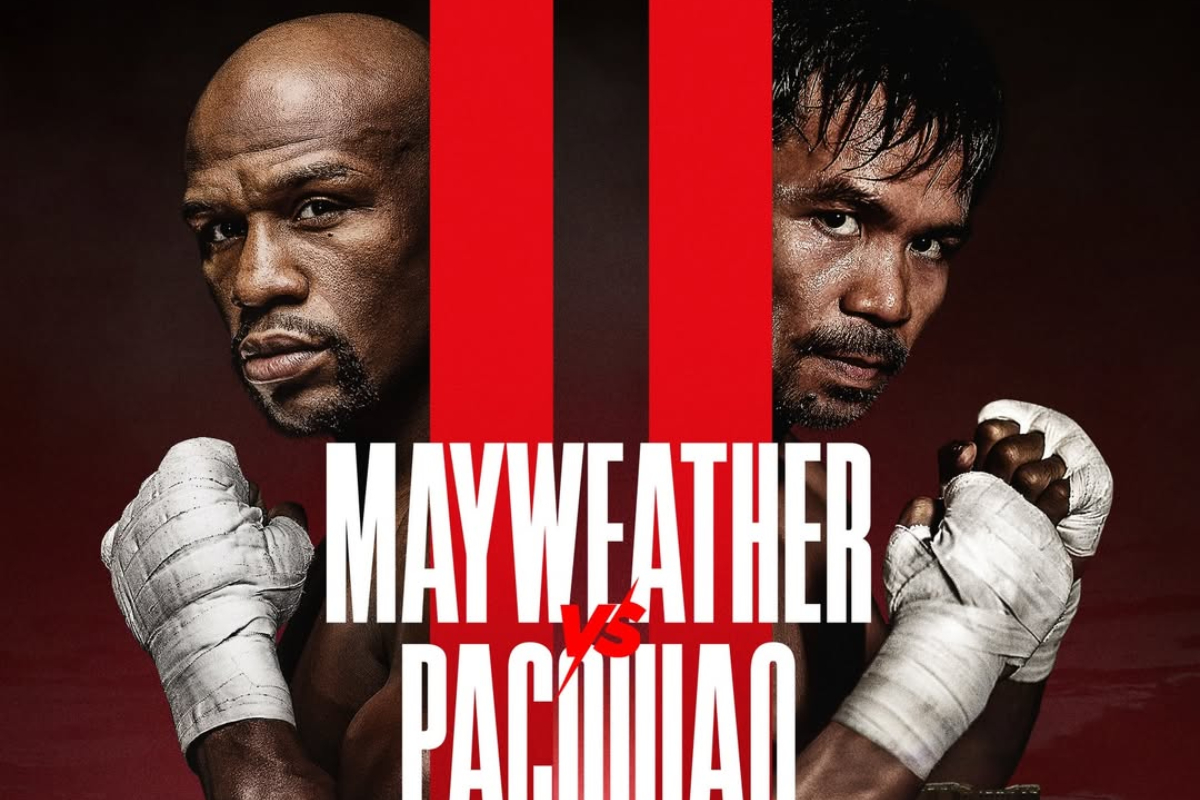 Floyd Mayweather e Manny Pacquiao em banner de divulgação