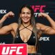 Sorridente, Bia Mesquita passa pela balança no UFC Vegas 114