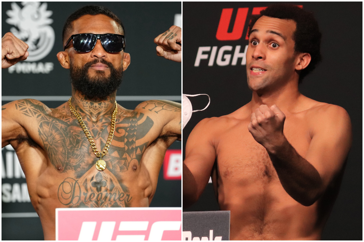 Joanderson Tubarão e Jordan Leavitt passam pela balança do UFC