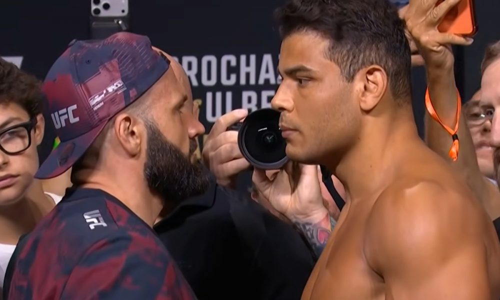 Paulo Borrachinha (à direita) e Azamat Murzakanov fazem última encarada antes da luta no UFC 327