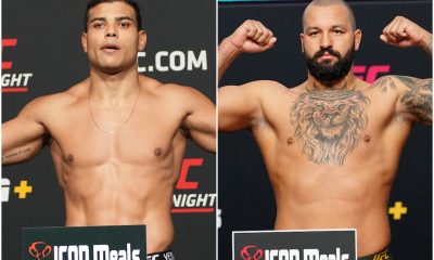 Paulo Borrachinha e Josh Hokit na balança do UFC
