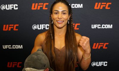 Com um tubrão de pelúcia na mão, Tabatha Ricci posa para foto no media day do UFC Vegas 115