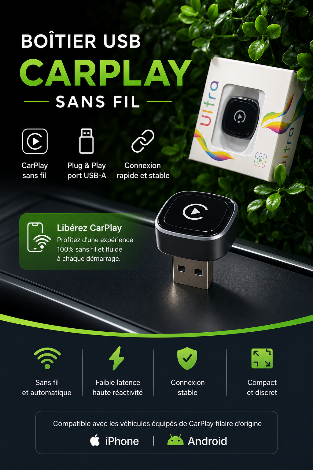 Boitier USB Carplay sans fil