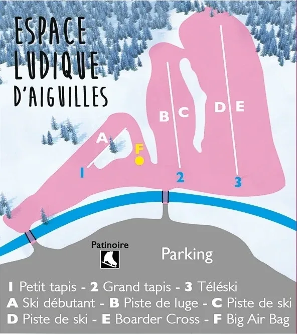 Pistenplan Aiguilles 2025/26 – Übersichtskarte mit Pisten, Liften und Bergbahnen