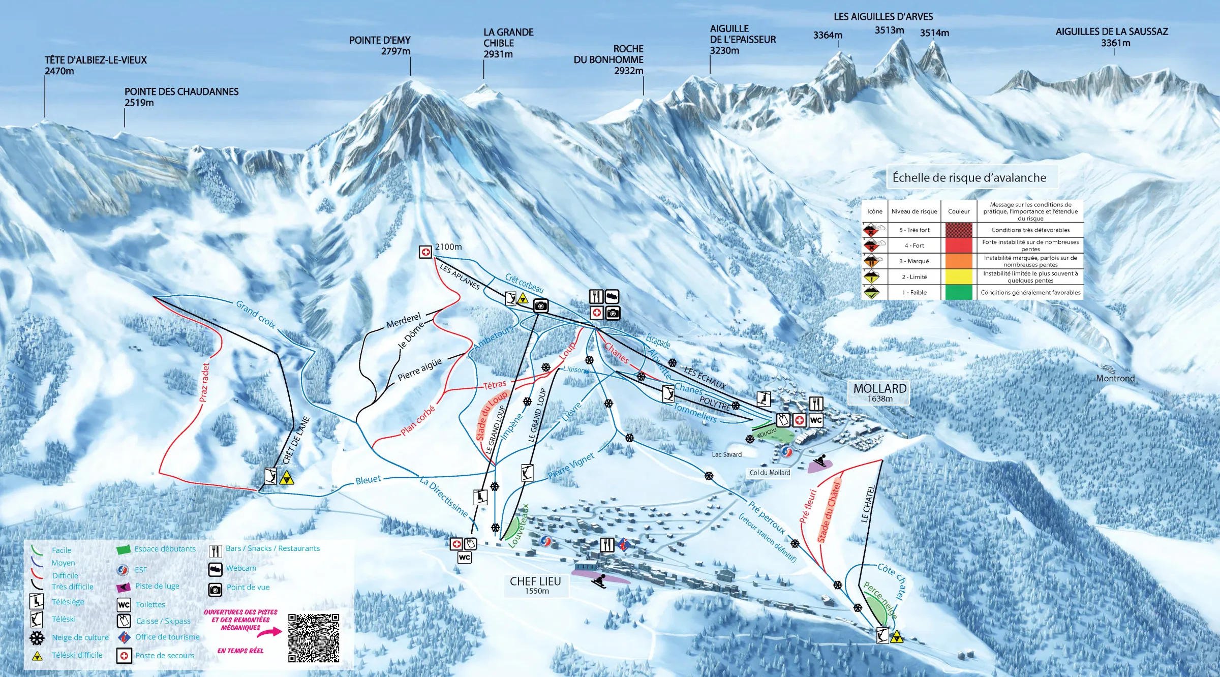 Pistenplan Albiez-Montrond 2025/26 – Übersichtskarte mit Pisten, Liften und Bergbahnen