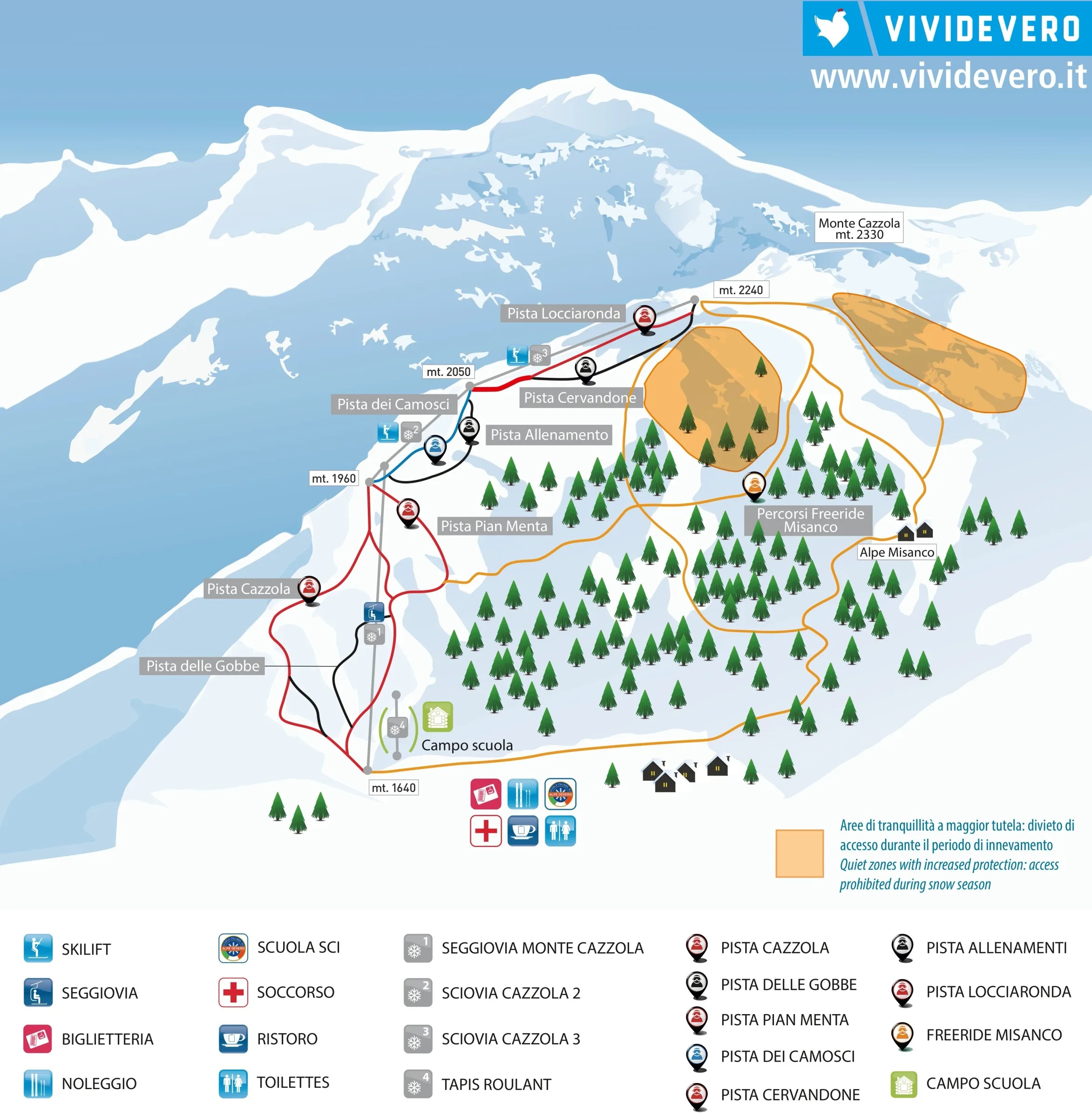 Pistenplan Alpe Devero 2025/26 – Übersichtskarte mit Pisten, Liften und Bergbahnen