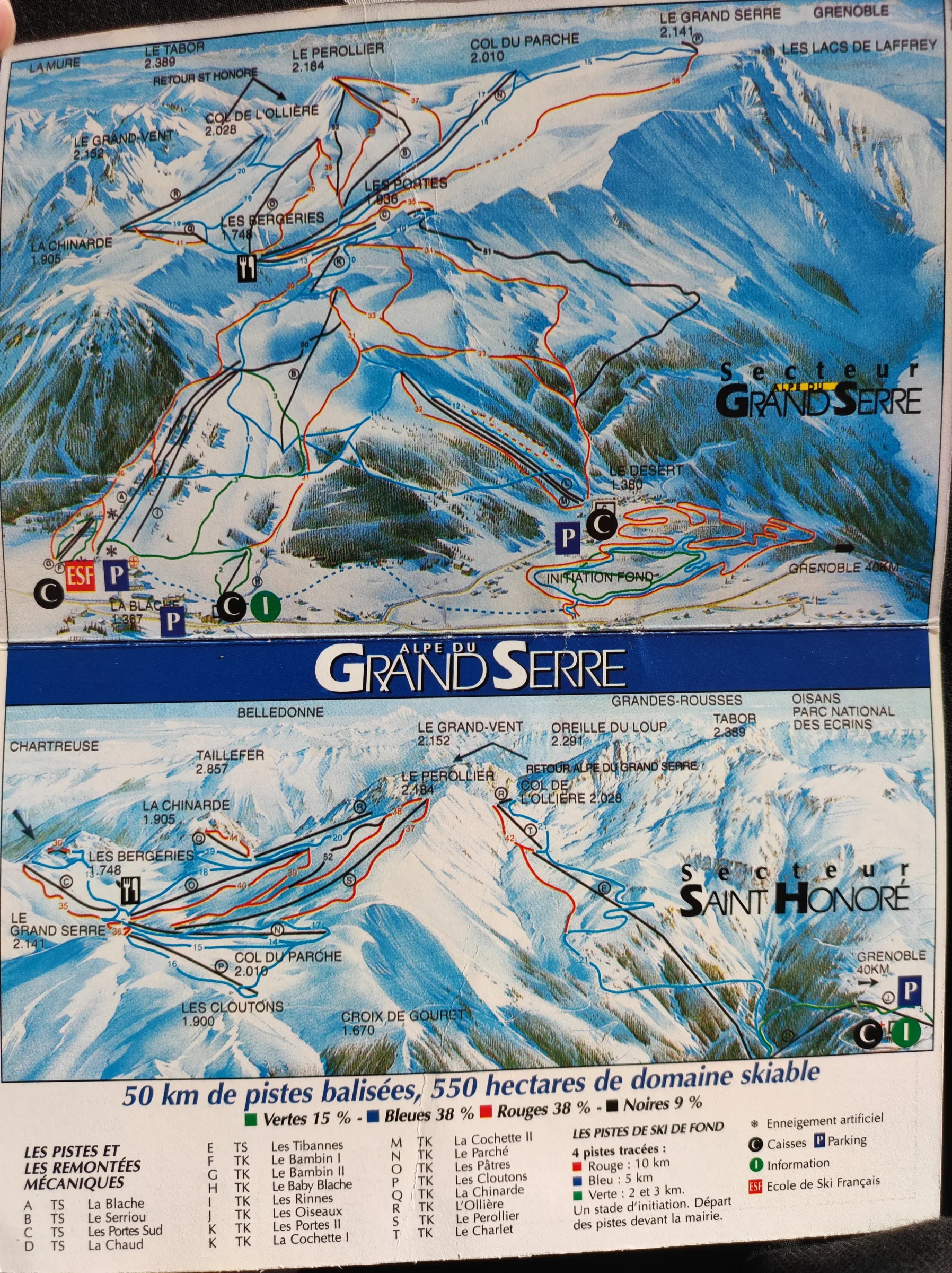 Pistenplan L'Alpe du Grand Serre 2025/26 – Übersichtskarte mit Pisten, Liften und Bergbahnen