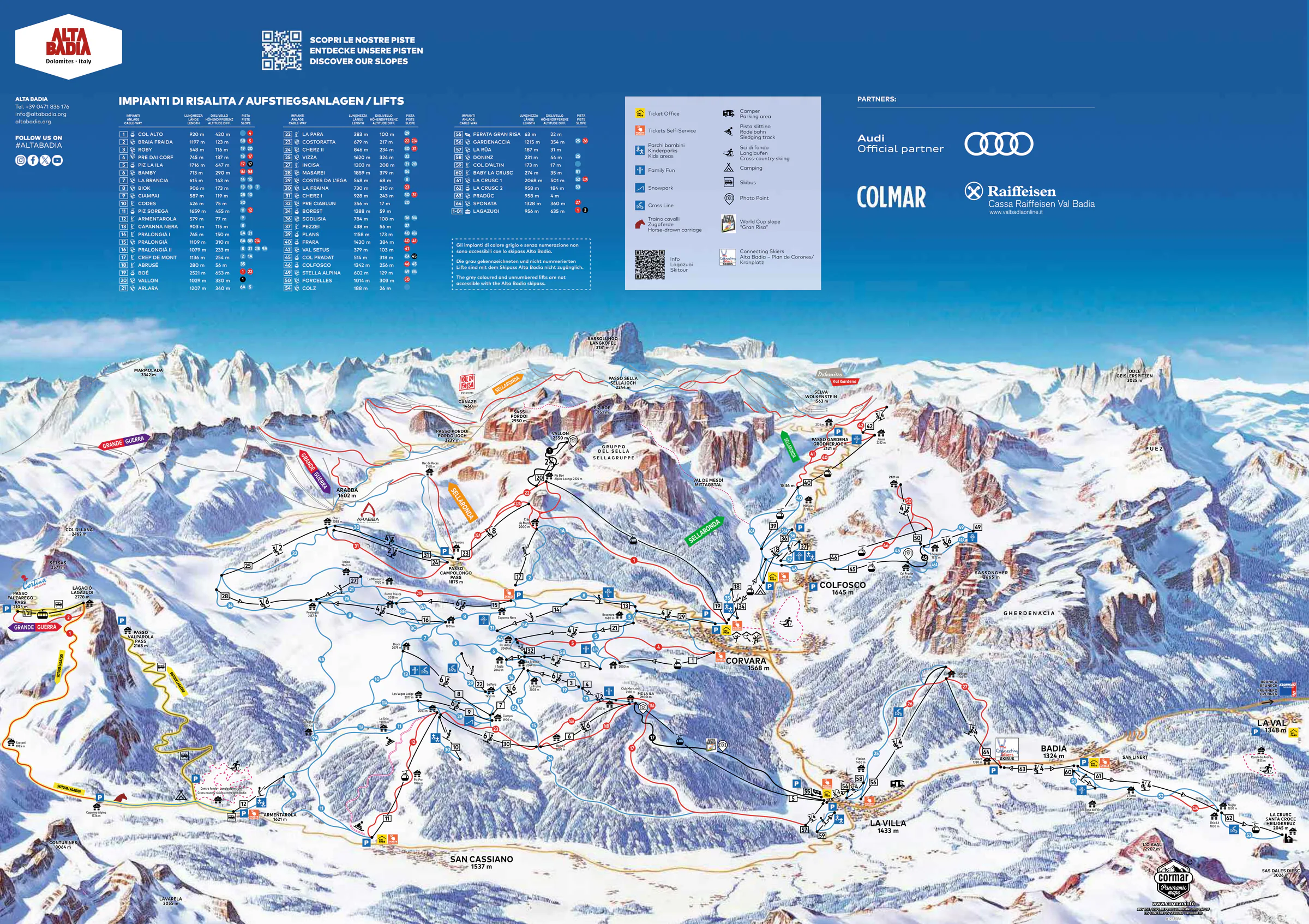 Pistenplan Alta Badia 2025/26 – Übersichtskarte mit Pisten, Liften und Bergbahnen
