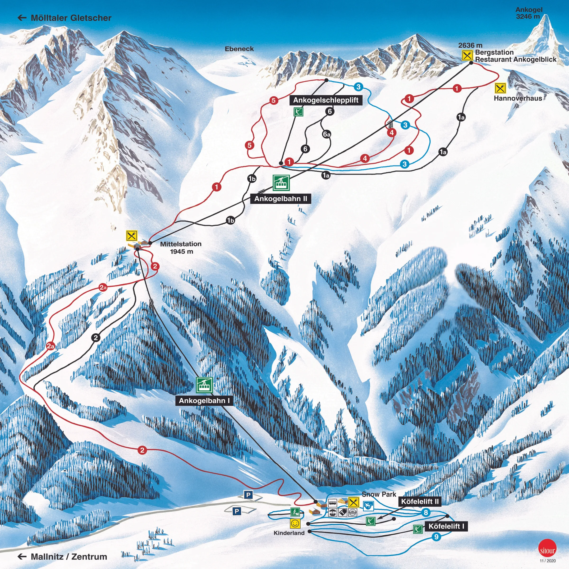 Pistenplan Ankogel Mallnitz 2025/26 – Übersichtskarte mit Pisten, Liften und Bergbahnen