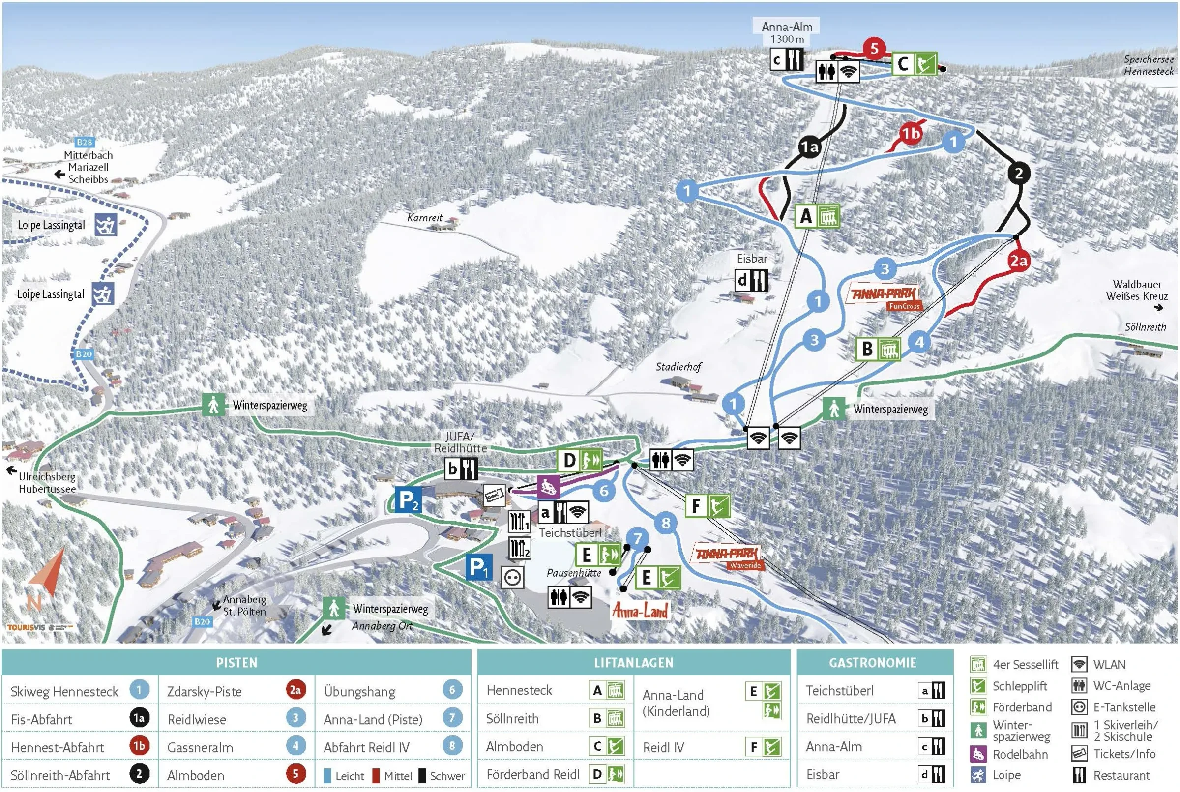 Pistenplan Annaberg (Niederösterreich) 2025/26 – Übersichtskarte mit Pisten, Liften und Bergbahnen