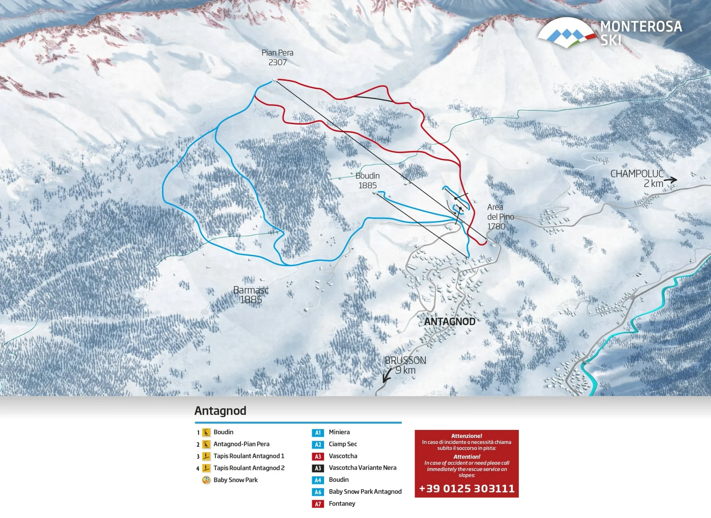 Pistenplan Antagnod 2025/26 – Übersichtskarte mit Pisten, Liften und Bergbahnen