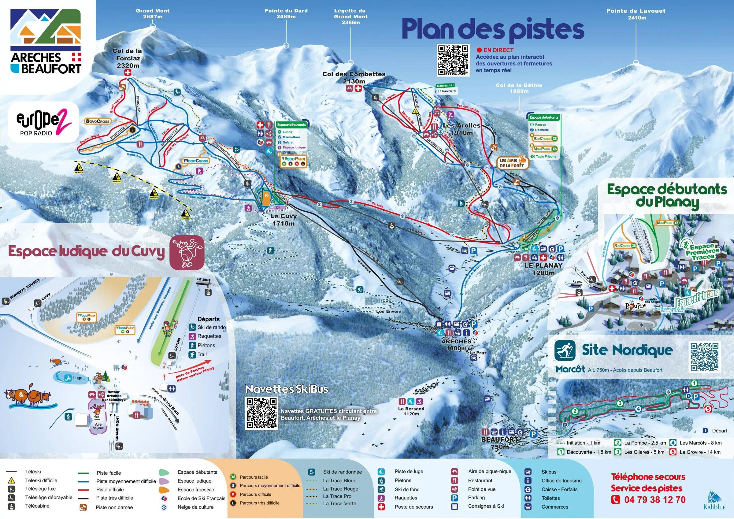 Pistenplan Arêches-Beaufort 2025/26 – Übersichtskarte mit Pisten, Liften und Bergbahnen