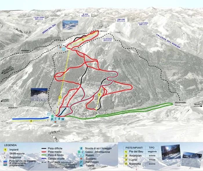 Pistenplan Argentera 2025/26 – Übersichtskarte mit Pisten, Liften und Bergbahnen