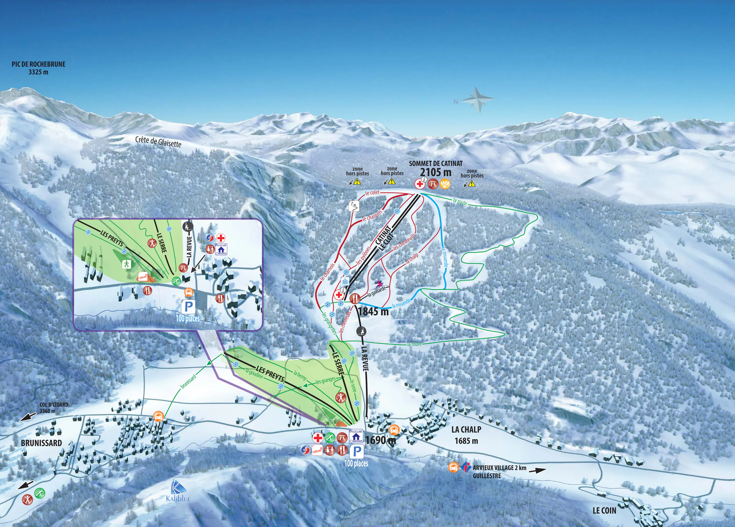 Pistenplan Arvieux 2025/26 – Übersichtskarte mit Pisten, Liften und Bergbahnen