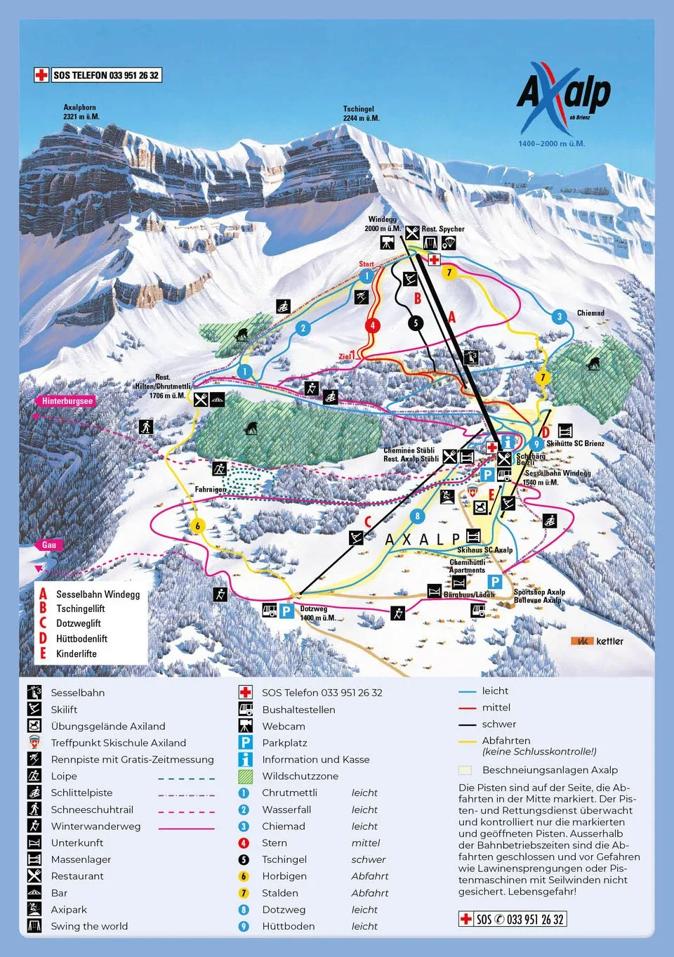 Pistenplan Axalp 2025/26 – Übersichtskarte mit Pisten, Liften und Bergbahnen