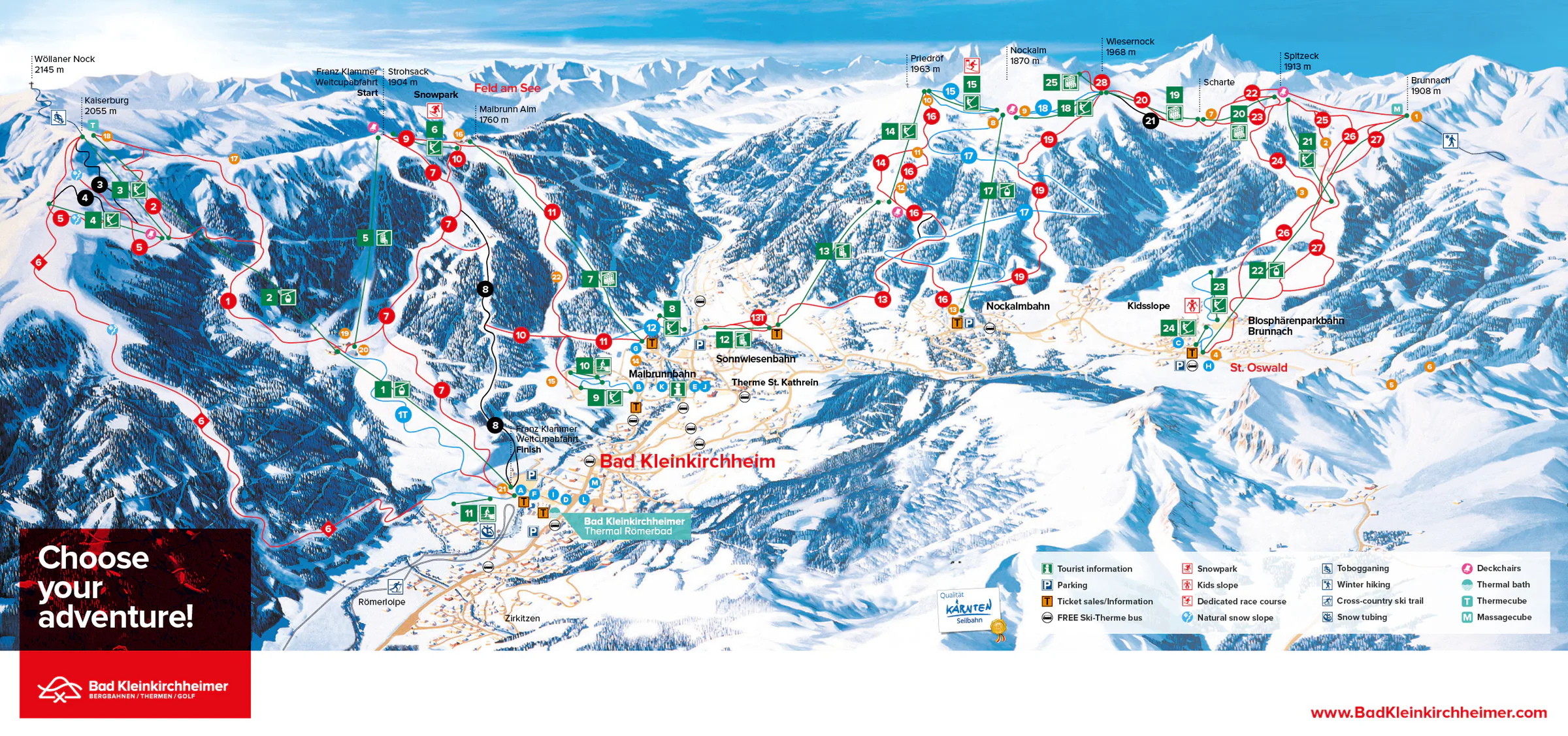 Pistenplan Bad Kleinkirchheim 2025/26 – Übersichtskarte mit Pisten, Liften und Bergbahnen