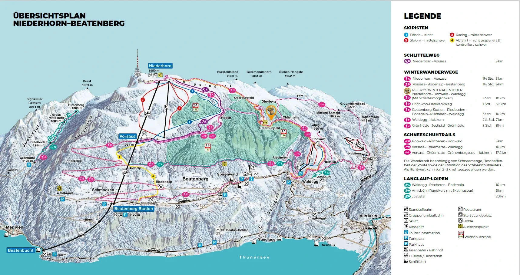 Pistenplan Hohwald (Beatenberg) 2025/26 – Übersichtskarte mit Pisten, Liften und Bergbahnen