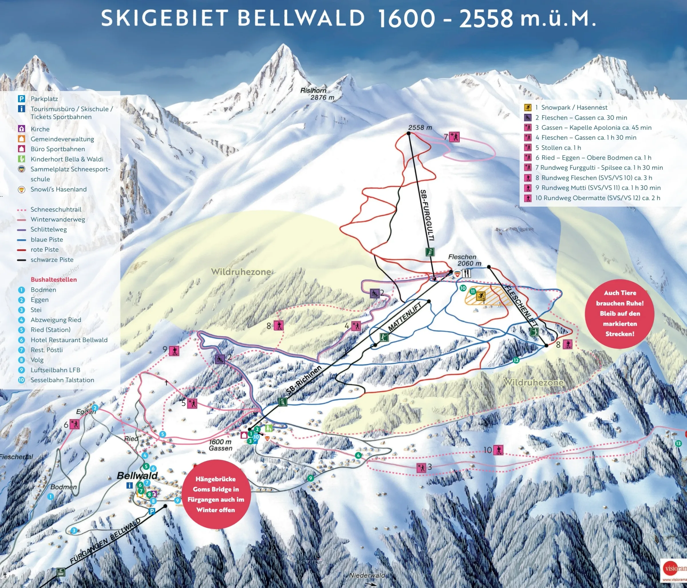 Pistenplan Bellwald 2025/26 – Übersichtskarte mit Pisten, Liften und Bergbahnen